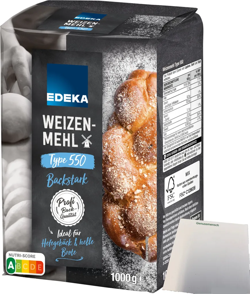 Edeka wheat flour type 550 ideal for yeast pastries and light breads (1kg pack) + usy block
