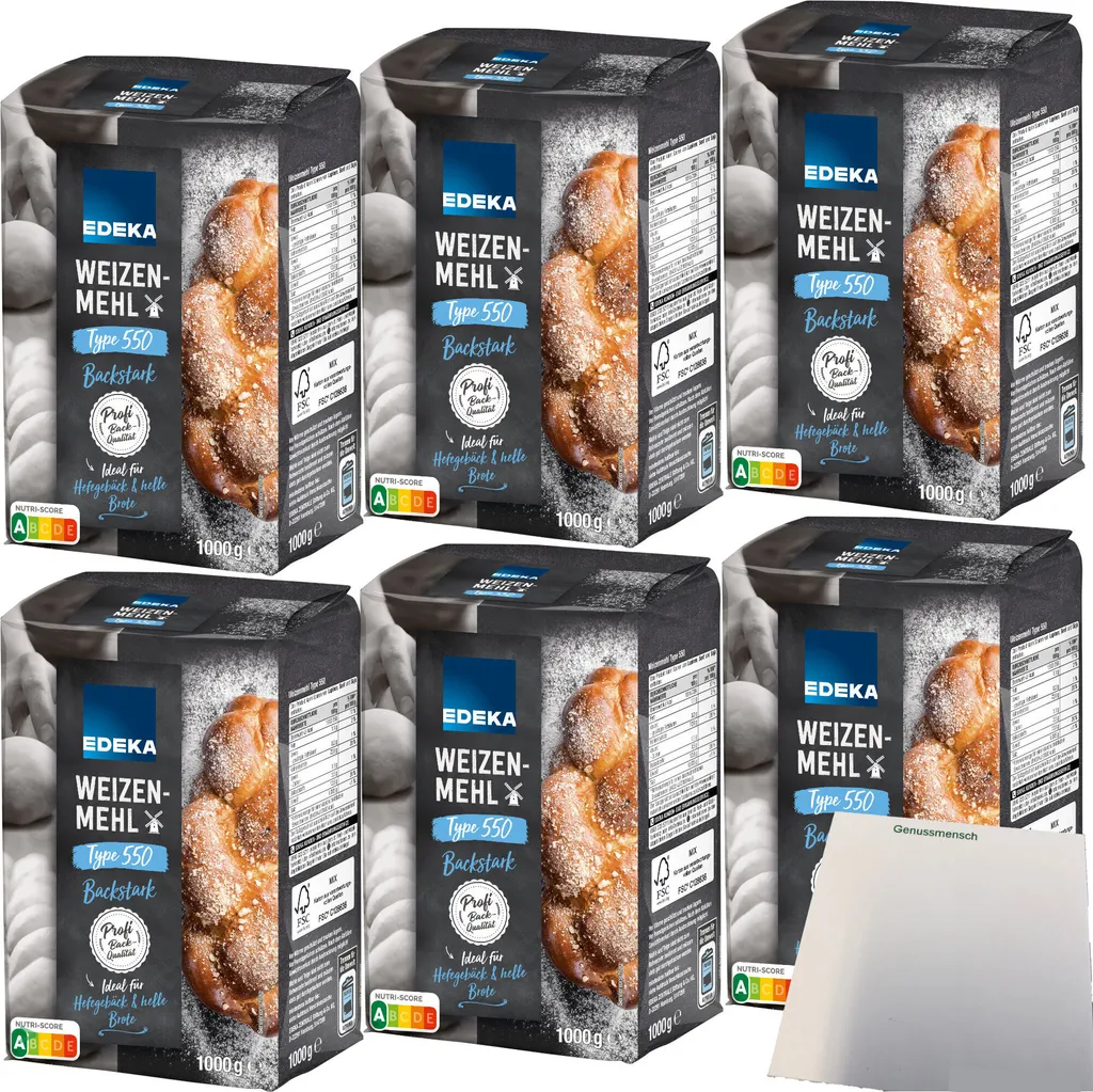 Edeka wheat flour type 550 ideal for yeast pastries and light breads 6-pack (6x1kg pack) + usy block