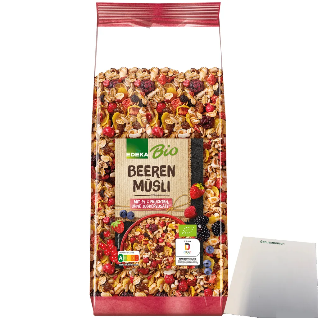 EdekaBeeren Müsli mit 24 % Früchten und Hafer- Roggen- und Weizenvollkornflocken (750g Packung) + usy Block