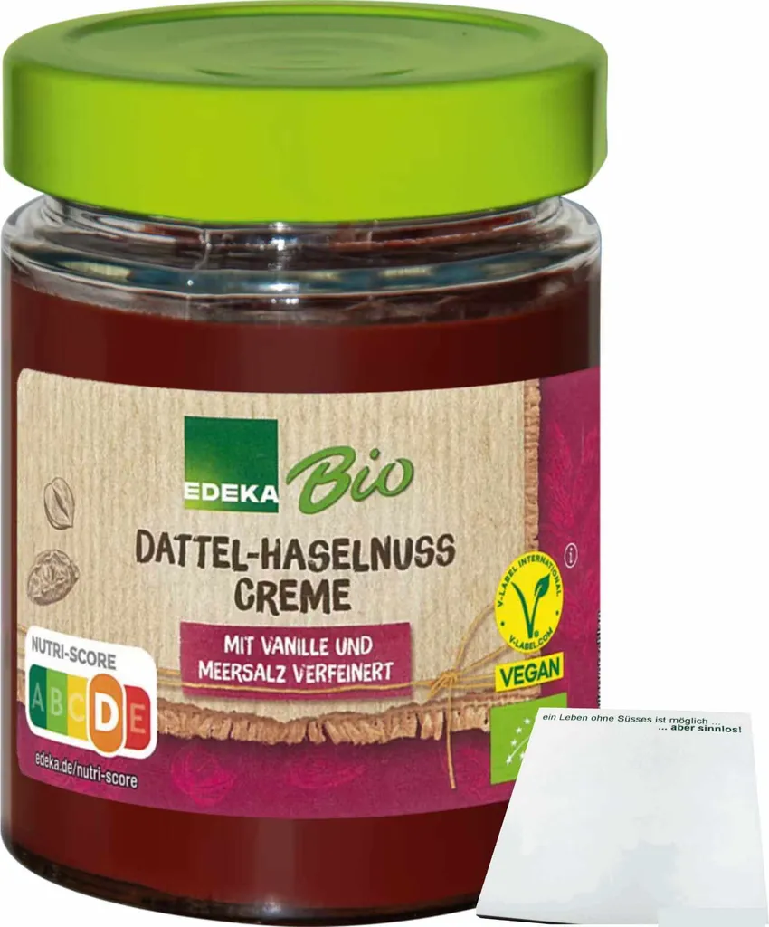 EdekaDattel- Haselnuss Creme mit Vanille und Meersalz (240g Glas) + usy Block