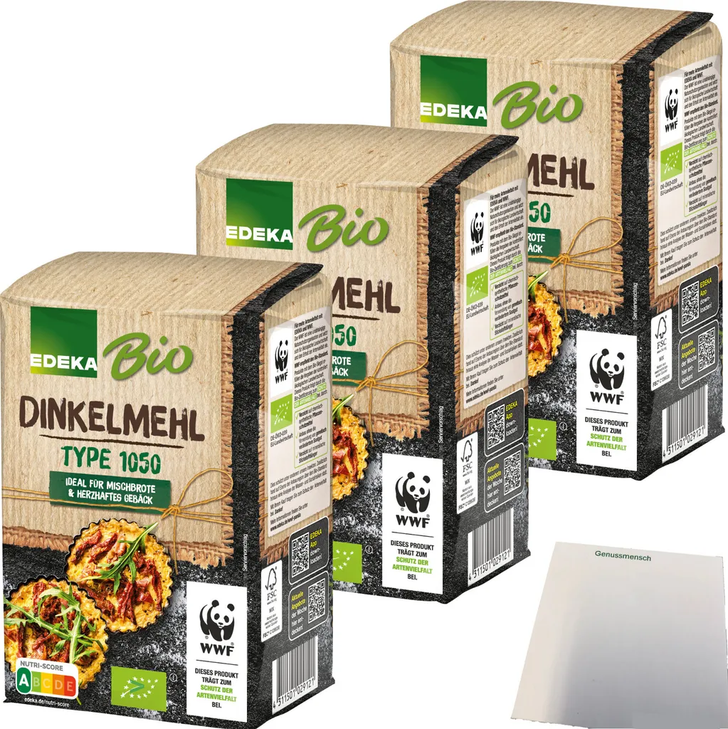Edeka spelt flour type 1050 ideal for mixed breads and savory pastries 3-pack (3x1kg pack) + usy block