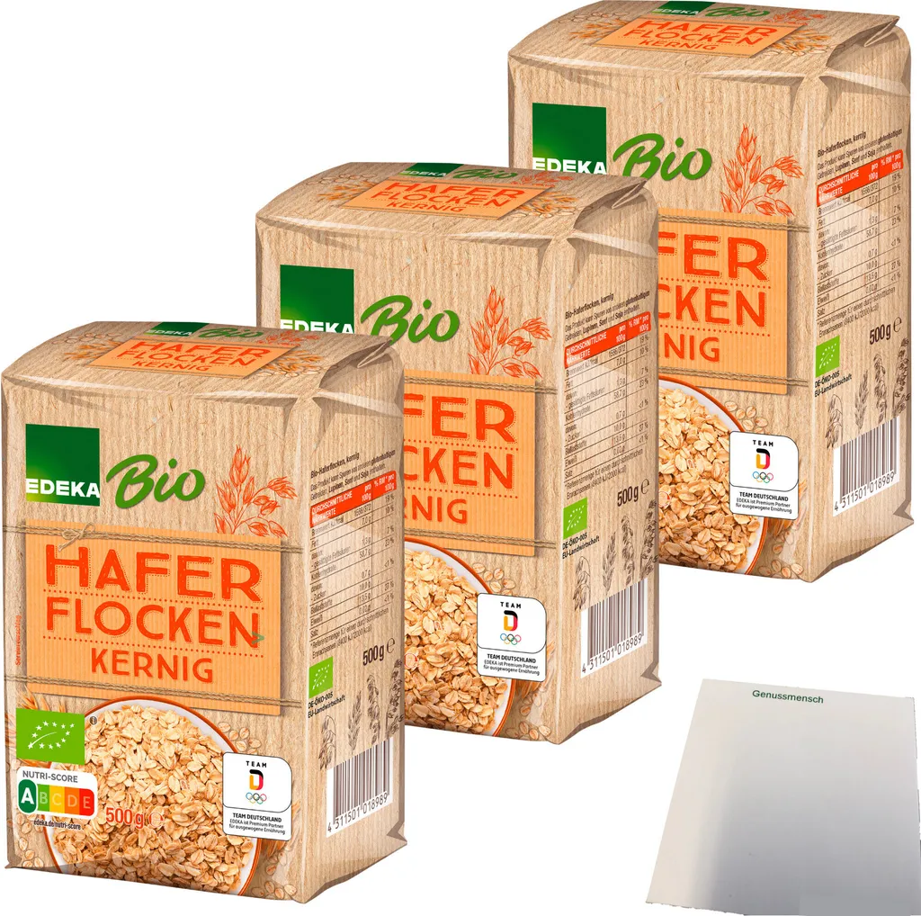 EdekaHaferflocken kernig 3er Pack (3x500g Packung) + usy Block