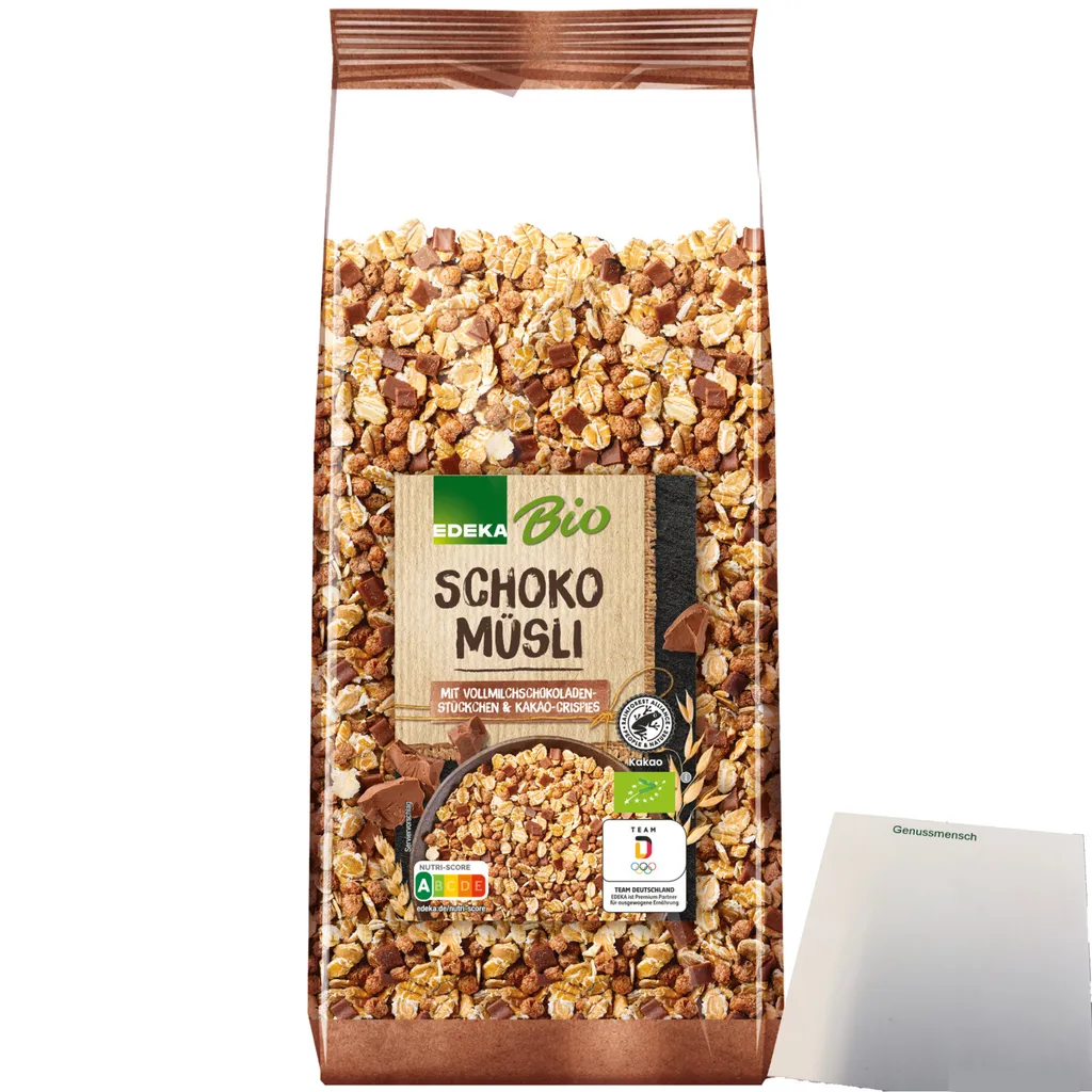 EdekaSchoko Müsli mit Vollmilchschokoladenstückchen und Kakao-Nips (750g Packung) + usy Block