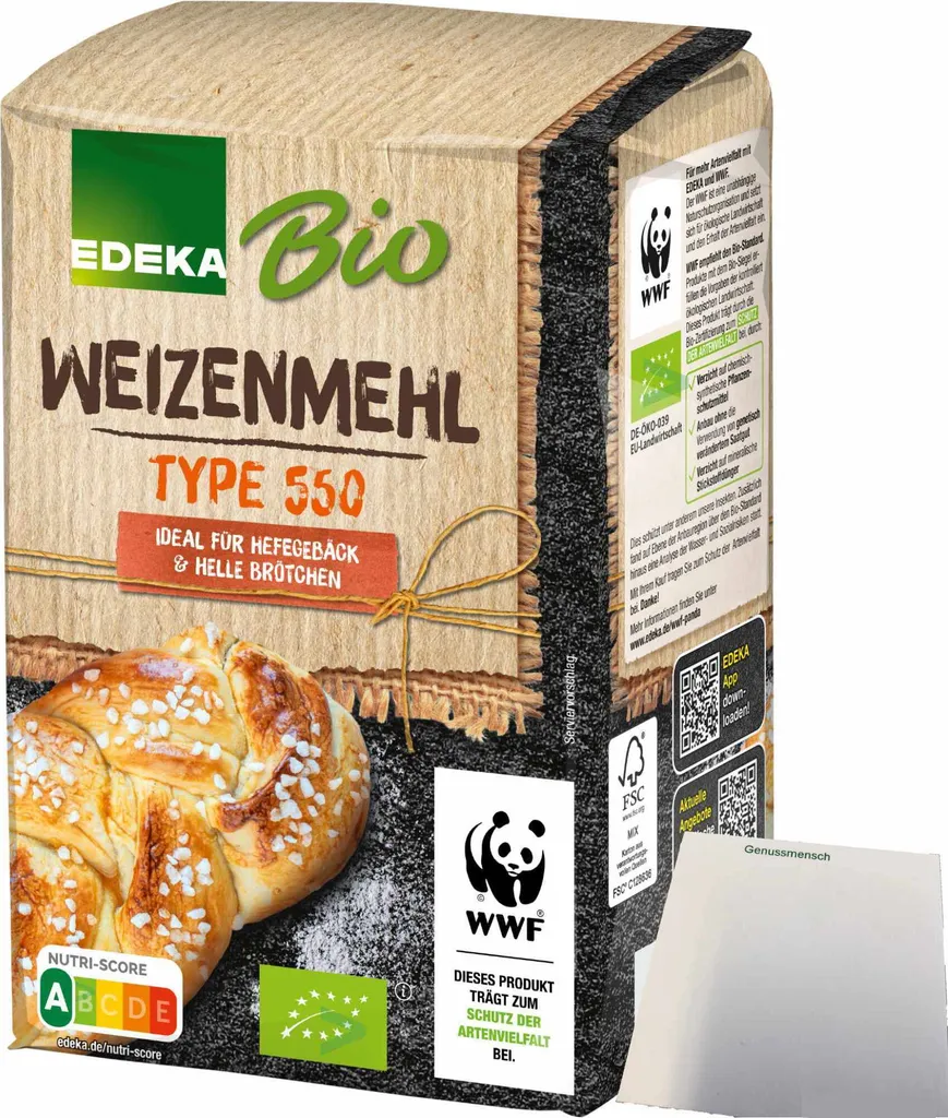 Edeka wheat flour type 550 ideal for yeast pastries and light breads (1kg pack) + usy block