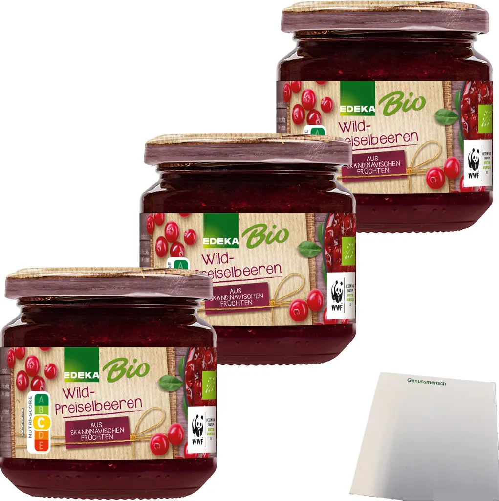 EdekaWild Cranberries 40% fruit content 3-pack (3x220g jar) + usy block