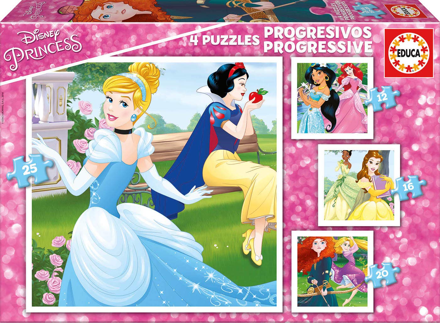 Educa 17166 Progressive Puzzles Disney Princess 12/16/20/25 "