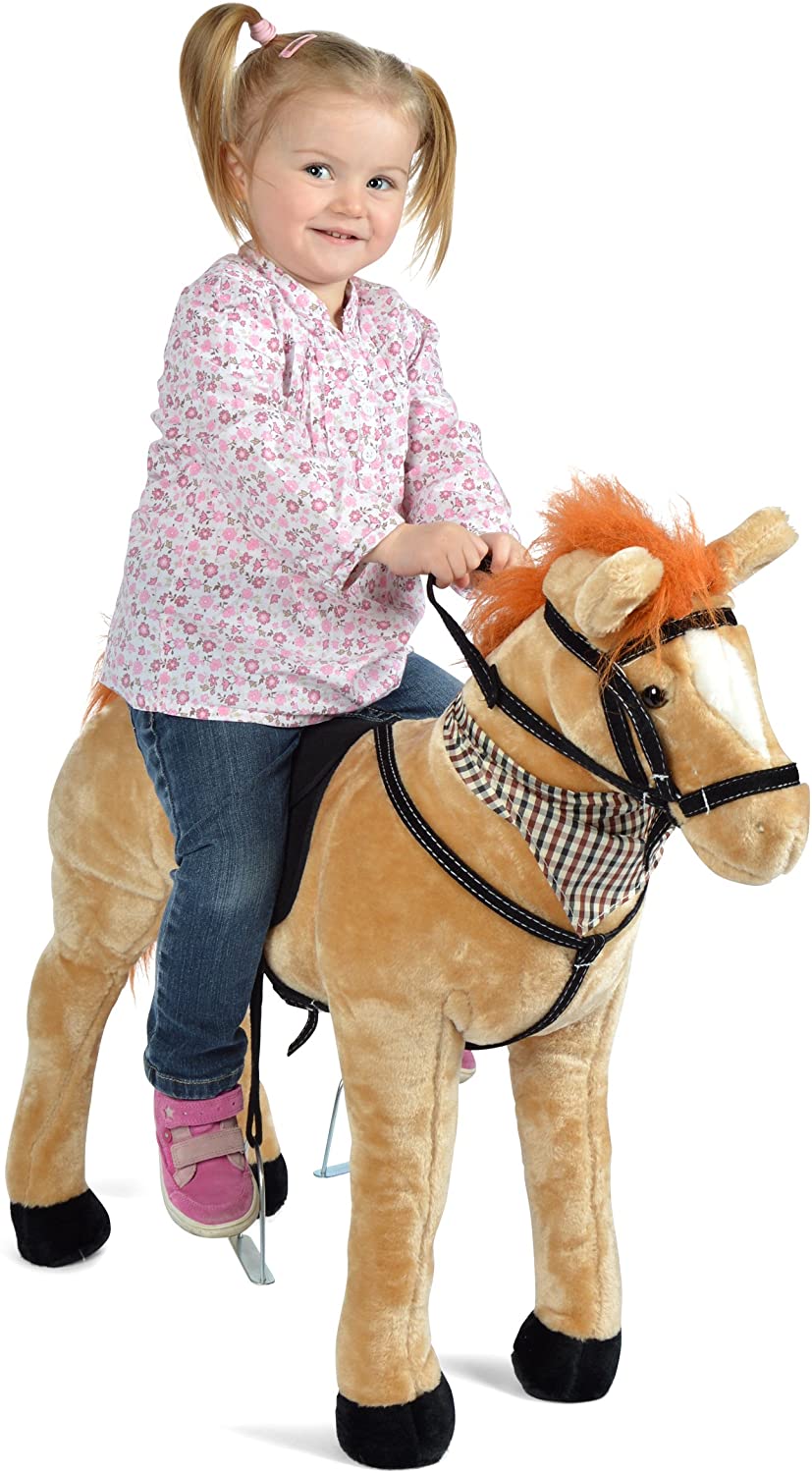 Pink Papaya Plush Horse Standing Horse XXL, 65 – 75 cm, High-Quality Horse with Play Horse to Sit On, with Different Sounds, Toy Horse, 100 kg Capacity, Bella