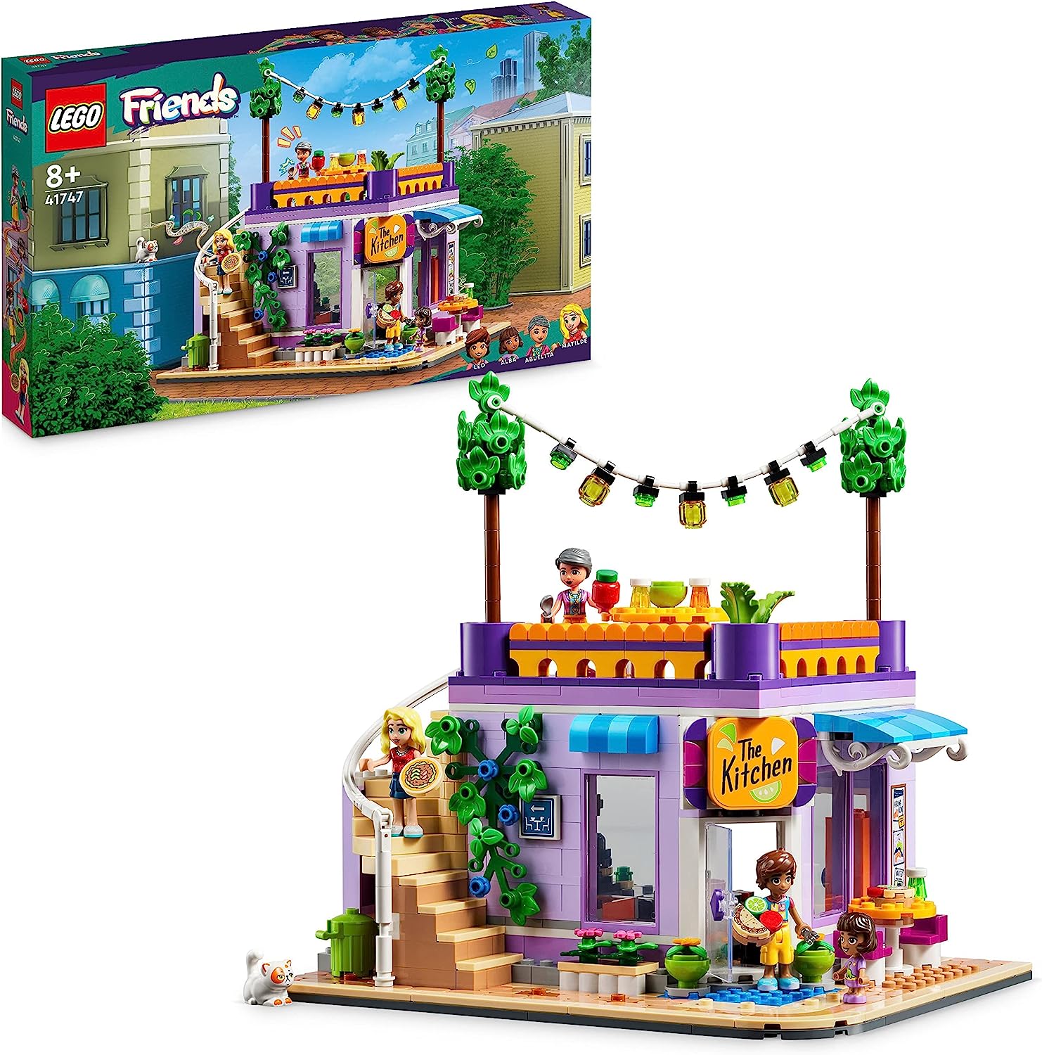 LEGO 41747 Friends Heartlake City Community Kitchen Play Set with Cooking Accessories, 3 Mini Dolls and the Churro Cat Figure, Toy Kitchen for Children from 8 Years