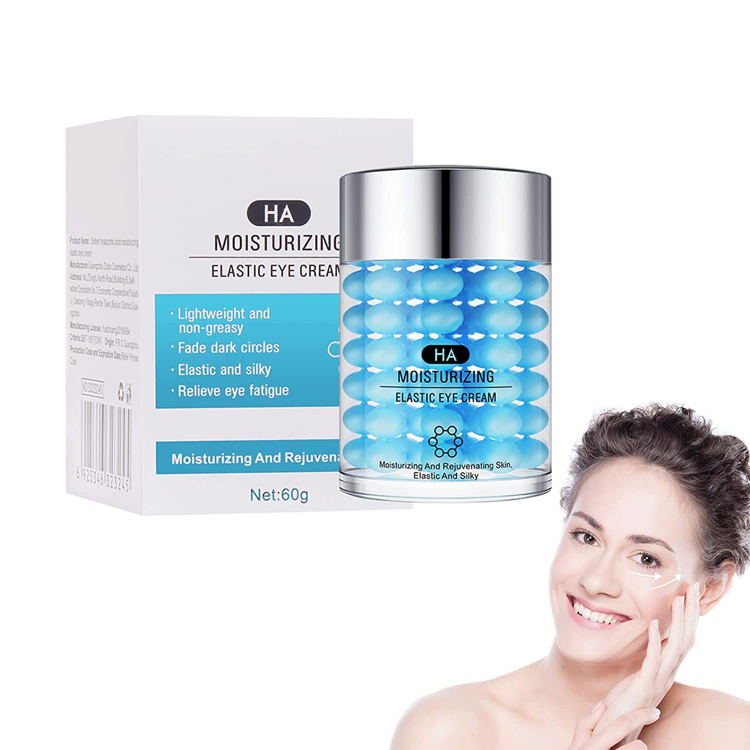 HASAIKA Hyaluron Augenpflege, Anti-Aging Augencreme mit Hyaluronsäure pflegend, beruhigend, gegen Schwellungen, gegen Falten, zur Verbesserung von Augenringen, 60 g