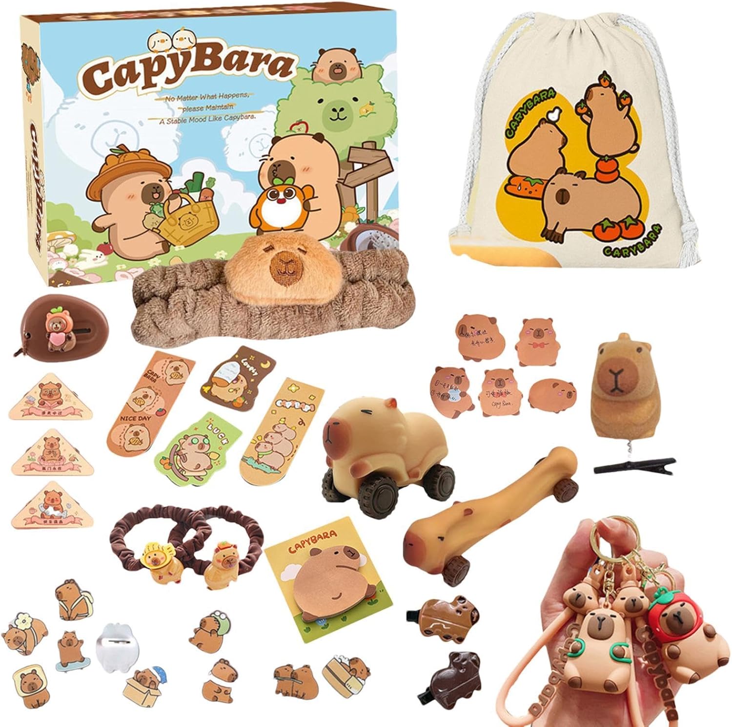 Capybara Advent Calendar 2024, 24 Days Christmas Advent Calendar Capybara Christmas Countdown Calendar with Capybara Keyring and Hair Accessories for Teenagers and Adults