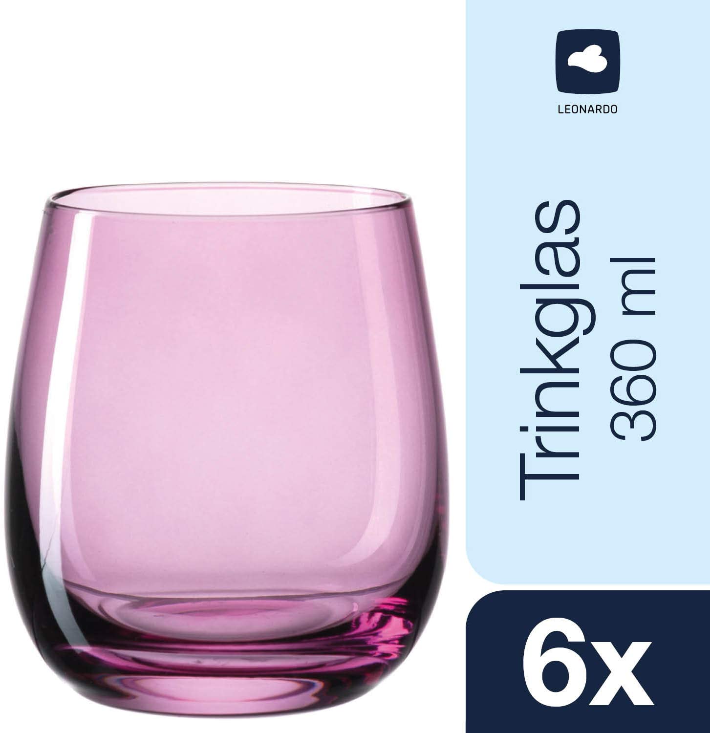 LEONARDO HOME Leonardo 018191 Sora Drinking Glass Set of 6 Small Glass Viola 8.40 x 8.40 x 9.70 cm 6 Units