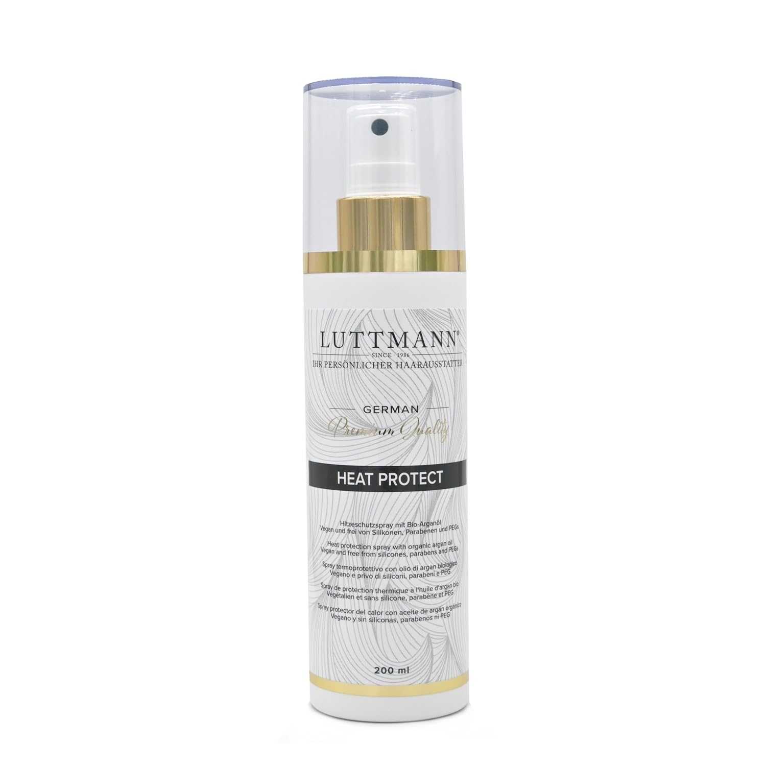 LUTTMANN® Heat Protect Spray 200 ml - Heat Protection Spray with Organic - Argan Oil for Extensions, Wigs, Hairpieces & Own Hair - Made in Germany