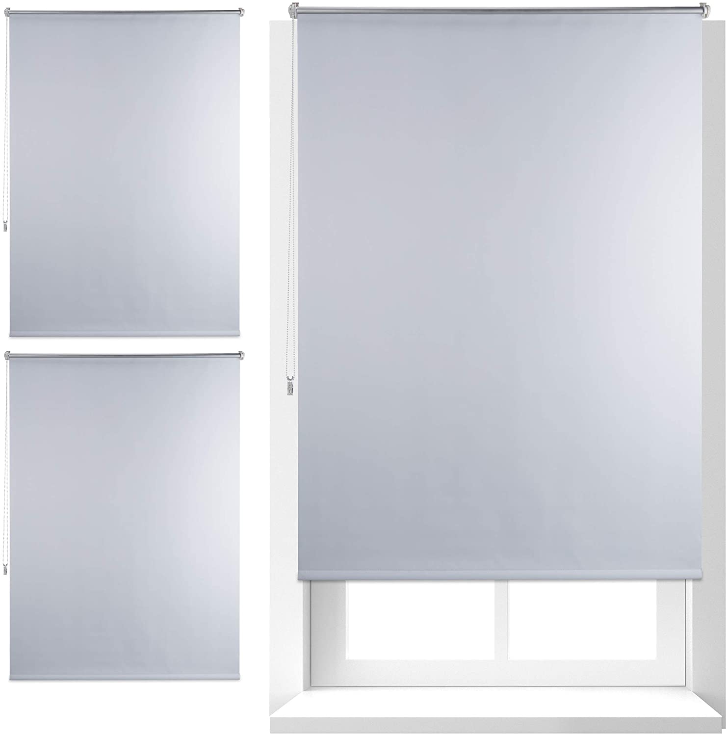 Relaxdays 3 x Thermal Blackout Roller Blinds, Heat Protection, Window Side Drawstring Klemmfix No Drilling 110 x 160 cm, Fabric 106 cm, White