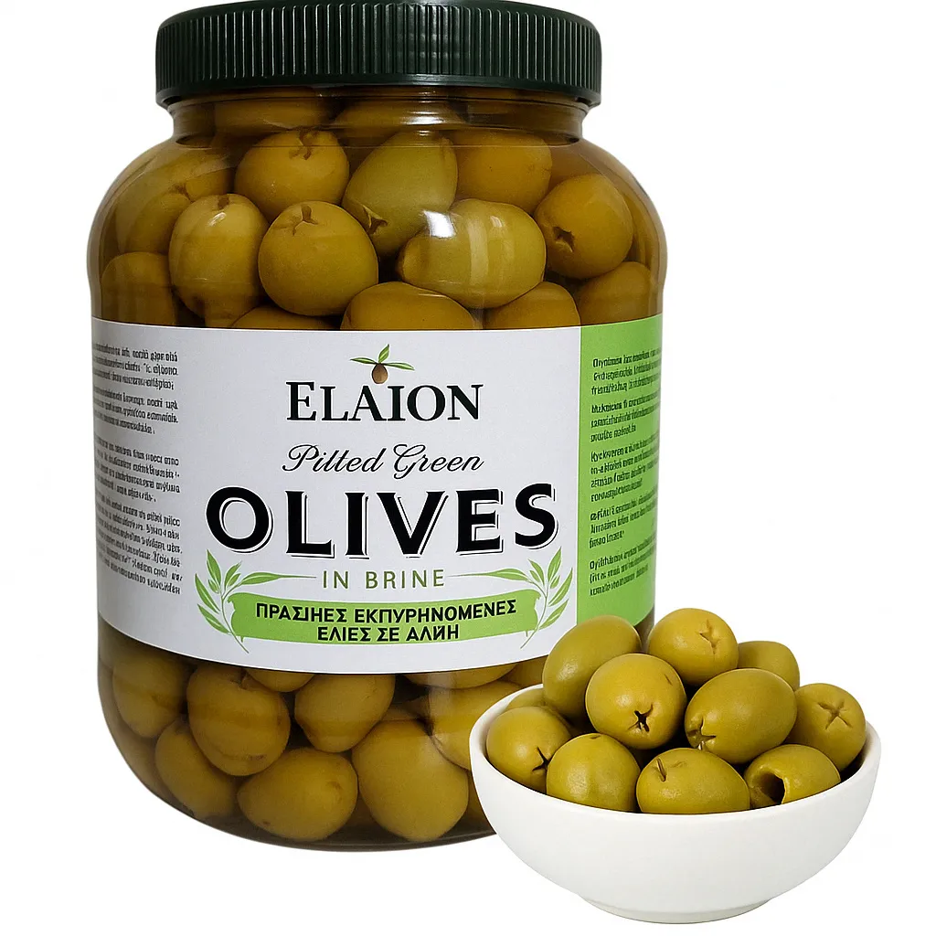 ELAION, ELMAR, Green Olives, Greek Olives, Shadeless Olives, Pitted Olives, Net weight 1 kg