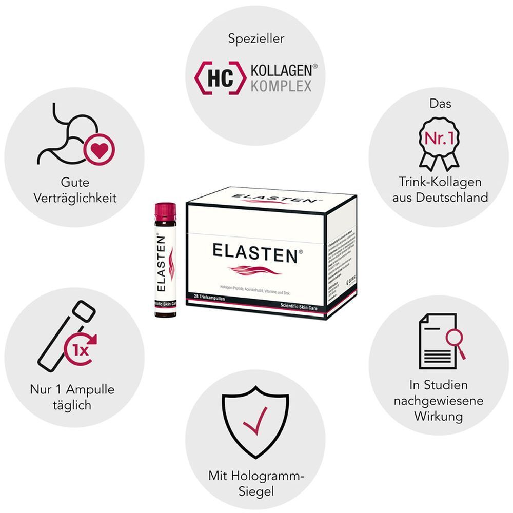 ELASTEN® collagen drinking ampoules for beautiful skin - the study-tested original, with acerola, vitamin C, zinc, biotin