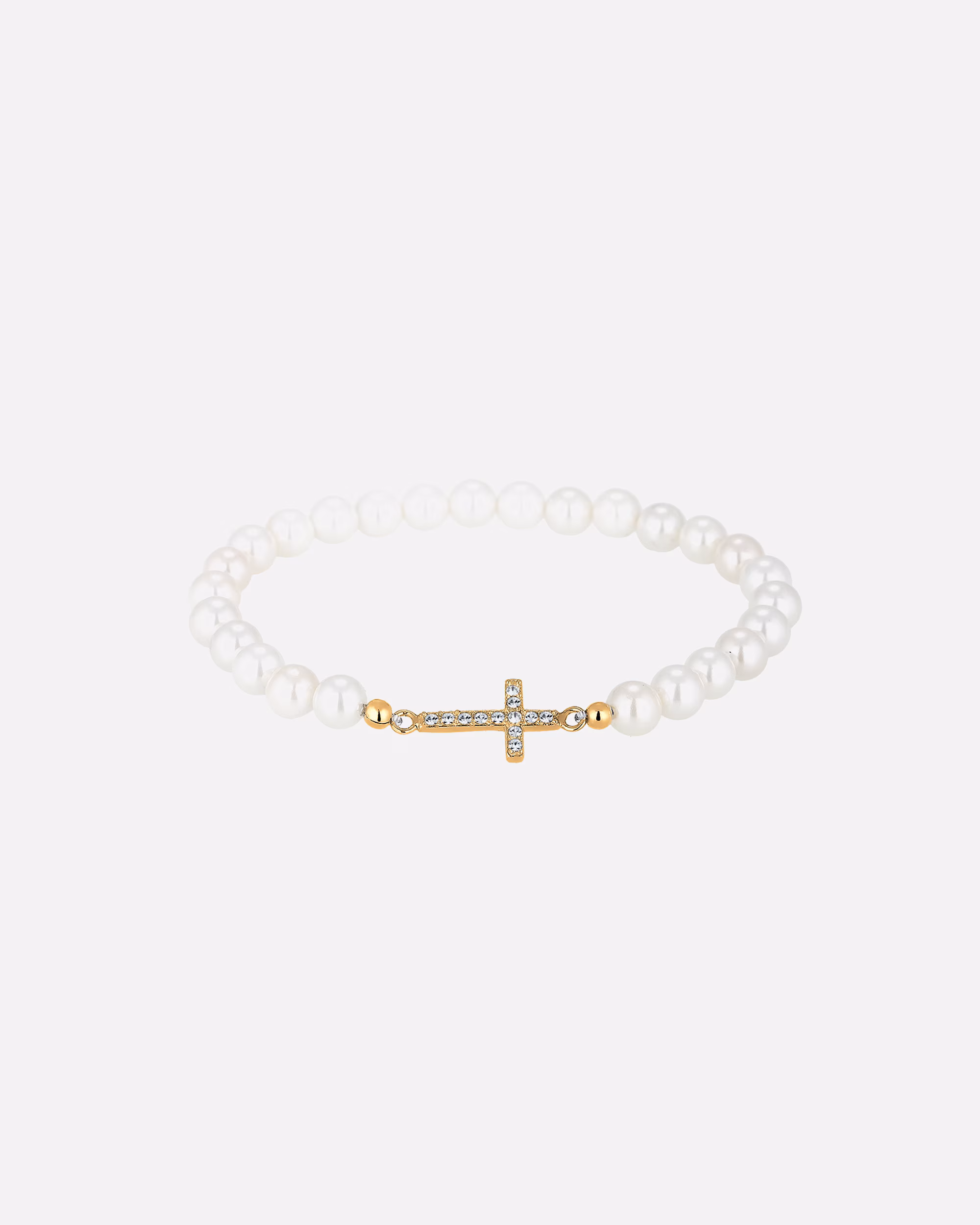 Elli bracelet cross shell pearls white crystals 925 sterling silver gold plated