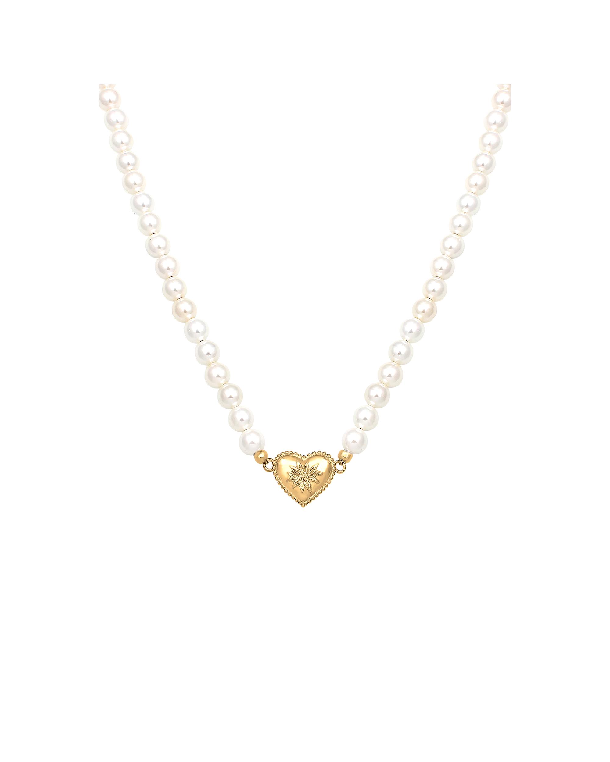 Elli Necklace Pearl Heart Edelweiss Traditional 925 Silver