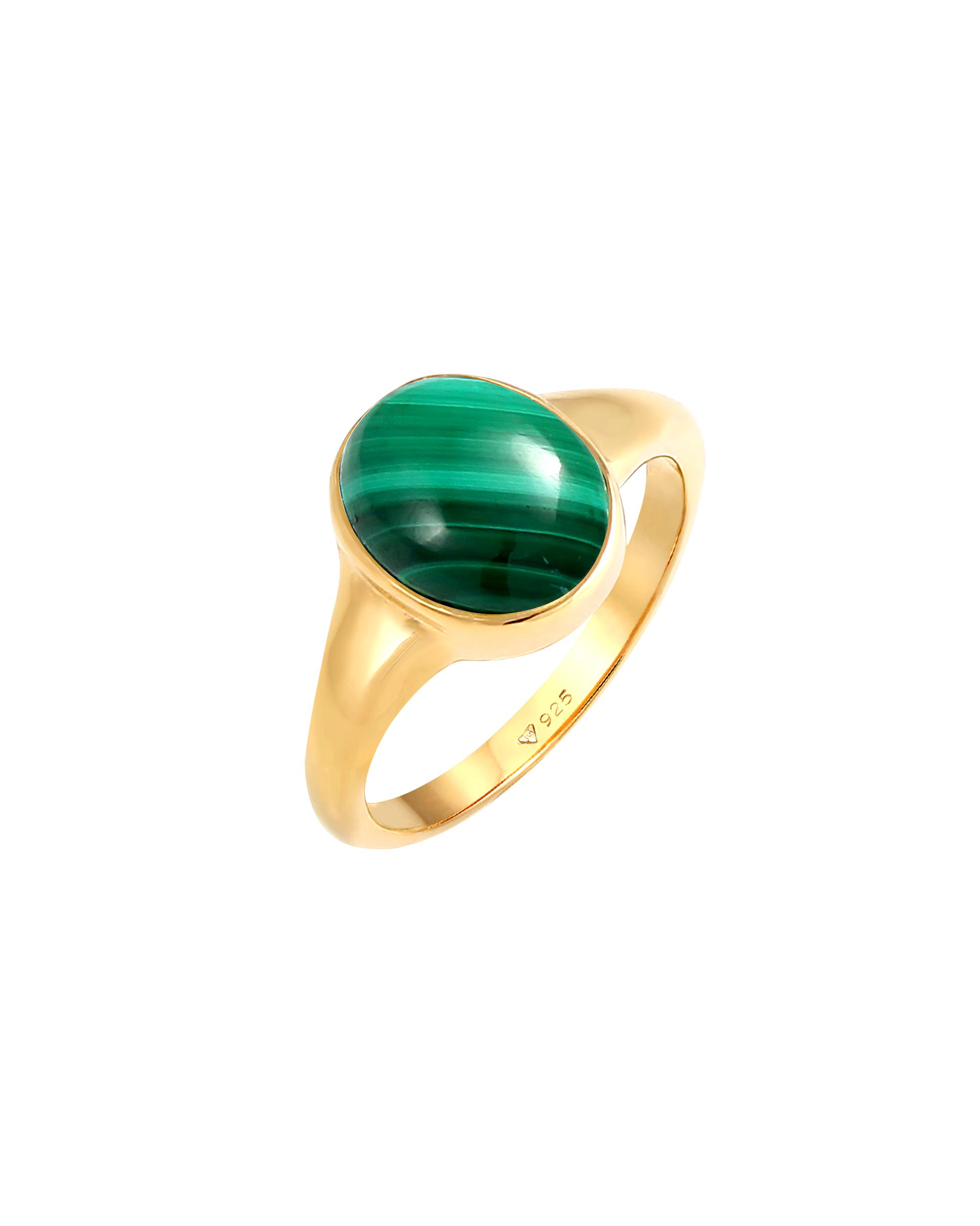 Elli PREMIUM ring Elli PREMIUM ring signet ring malachite green 925 silver gold-plated