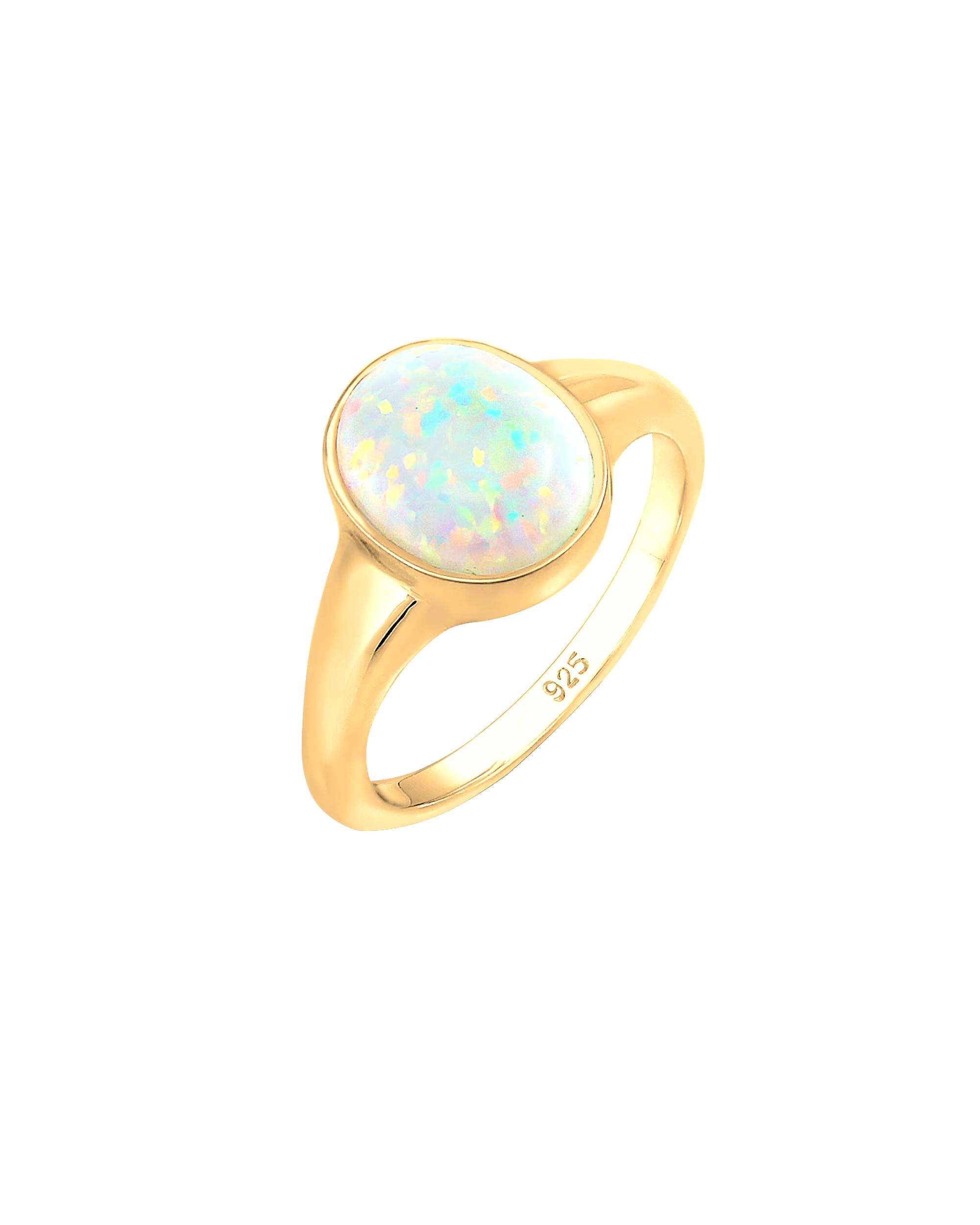 Elli Ring Signet Ring Synthetic Opal Trend 925 Silver