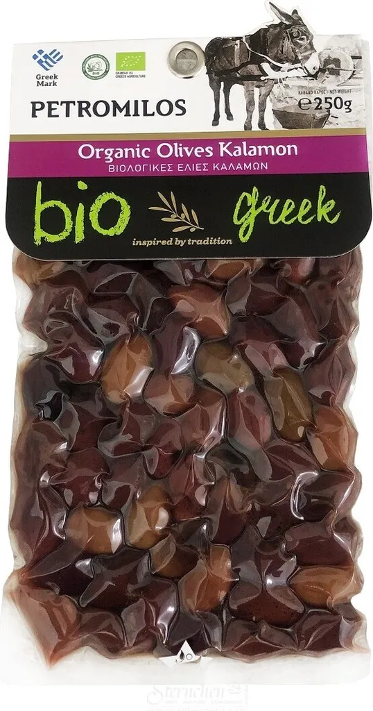 ELLIE 14550 Organic Kalamata Olives 250g vacuum packed PETROMILOS from Crete