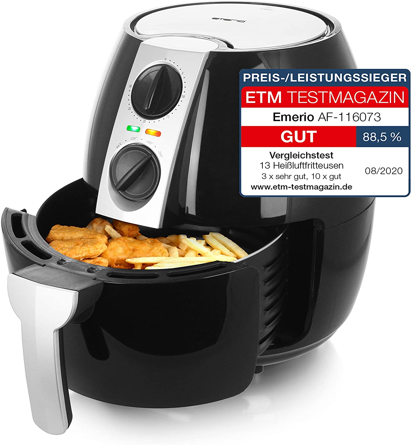 Emerio Hot Air Fryer, Smart Fryer for Frying Without Oil