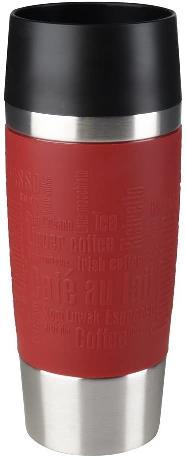 Emsa 513356 Travel Mug, Classic Thermo/Insulated Mug Capacity 360 ml, Keeps Hot for 4 Hours / Cold for 8 Hours, 100% Leak-Proof, Quick Press Closure, 360° Drinking Opening, Red