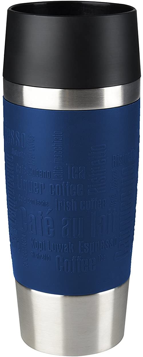 Emsa 513357 Travel Mug, Classic Thermo/Insulated Mug Capacity 360 ml, Keeps Hot for 4 Hours / Cold for 8 Hours, 100% Leak-Proof, Quick Press Closure, 360° Drinking Opening, Blue