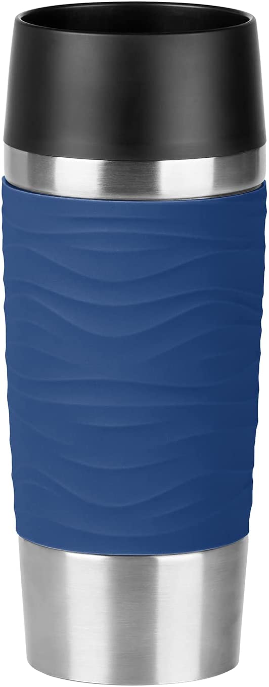 Emsa N2010900 Travel Mug, Wave Design Vacuum Mug, Stainless Steel Case (18/10), blue, 360ml