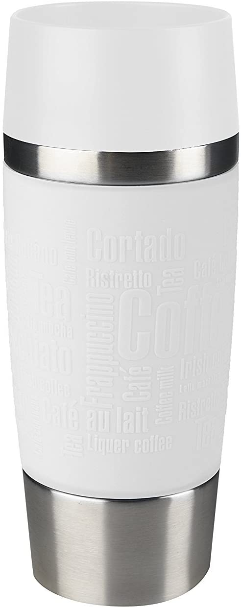 Emsa 515108 Travel Mug, Classic Thermo/Insulated Mug Capacity 360 ml, Keeps Hot for 4 Hours / Cold for 8 Hours, 100% Waterproof, Quick Press Closure, 360° Drinking Opening, White