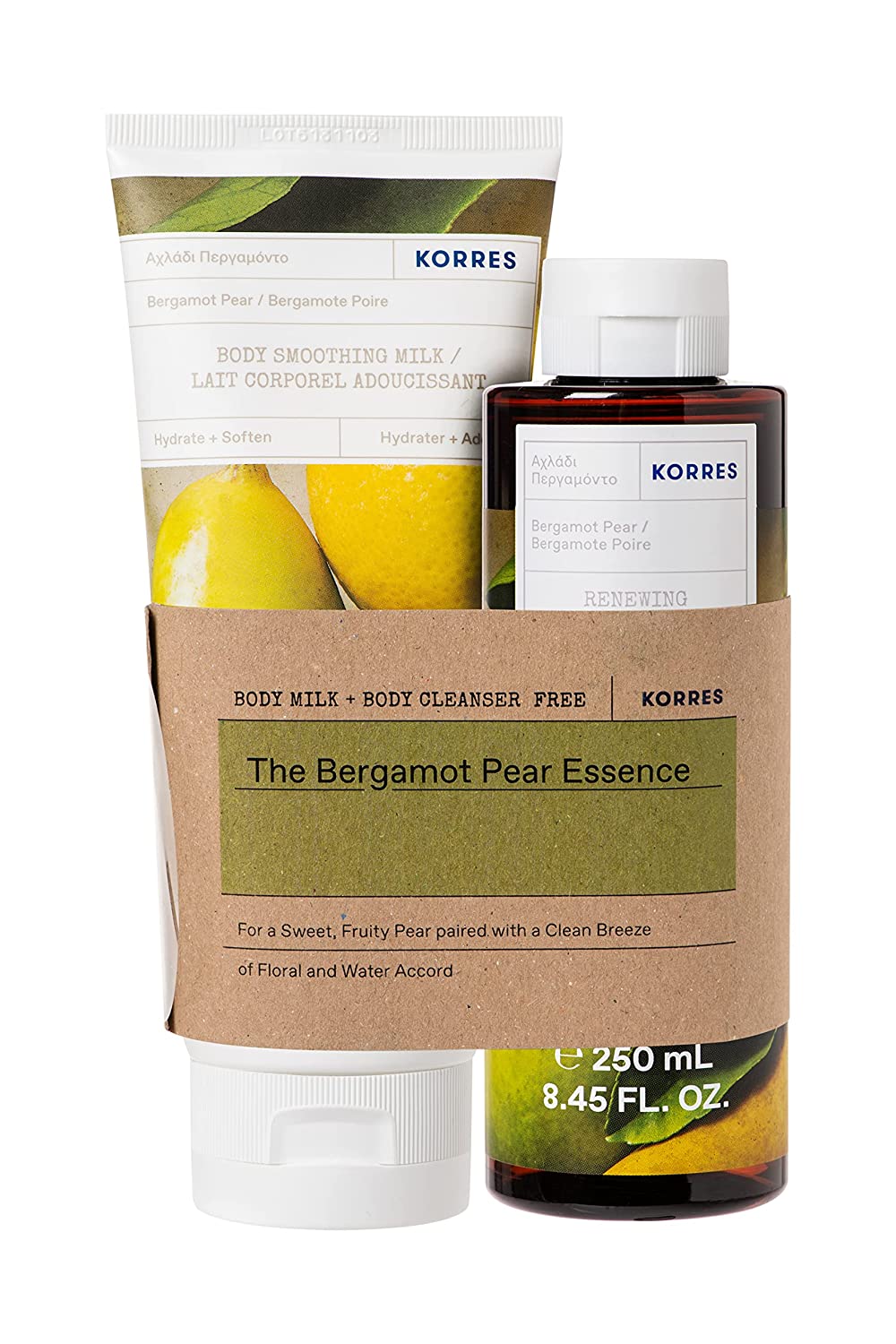 Loreal Professionnel Korres Bergamot Pearl Body Care Set, 2 Pieces, Shower Gel (250 ml) and Body Milk (200 ml), Vegan, for Moisturising Care
