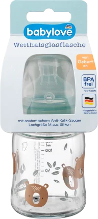 babylove Baby bottle made of glass wide, 120 ml, bear, 1 st
