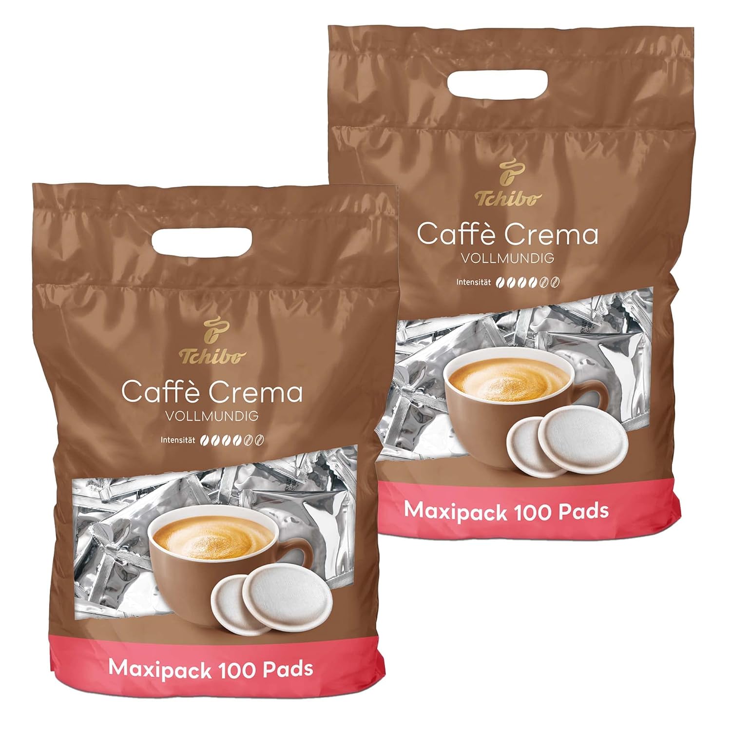 Tchibo Coffee Pods Storage Pack Maxi Pack, Caffè Crema Full-bodied, 200 Pieces - 2 x 100 Pads (Coffee, Balanced and Full-bodied), Sustainable, Suitable for Senseo Machines