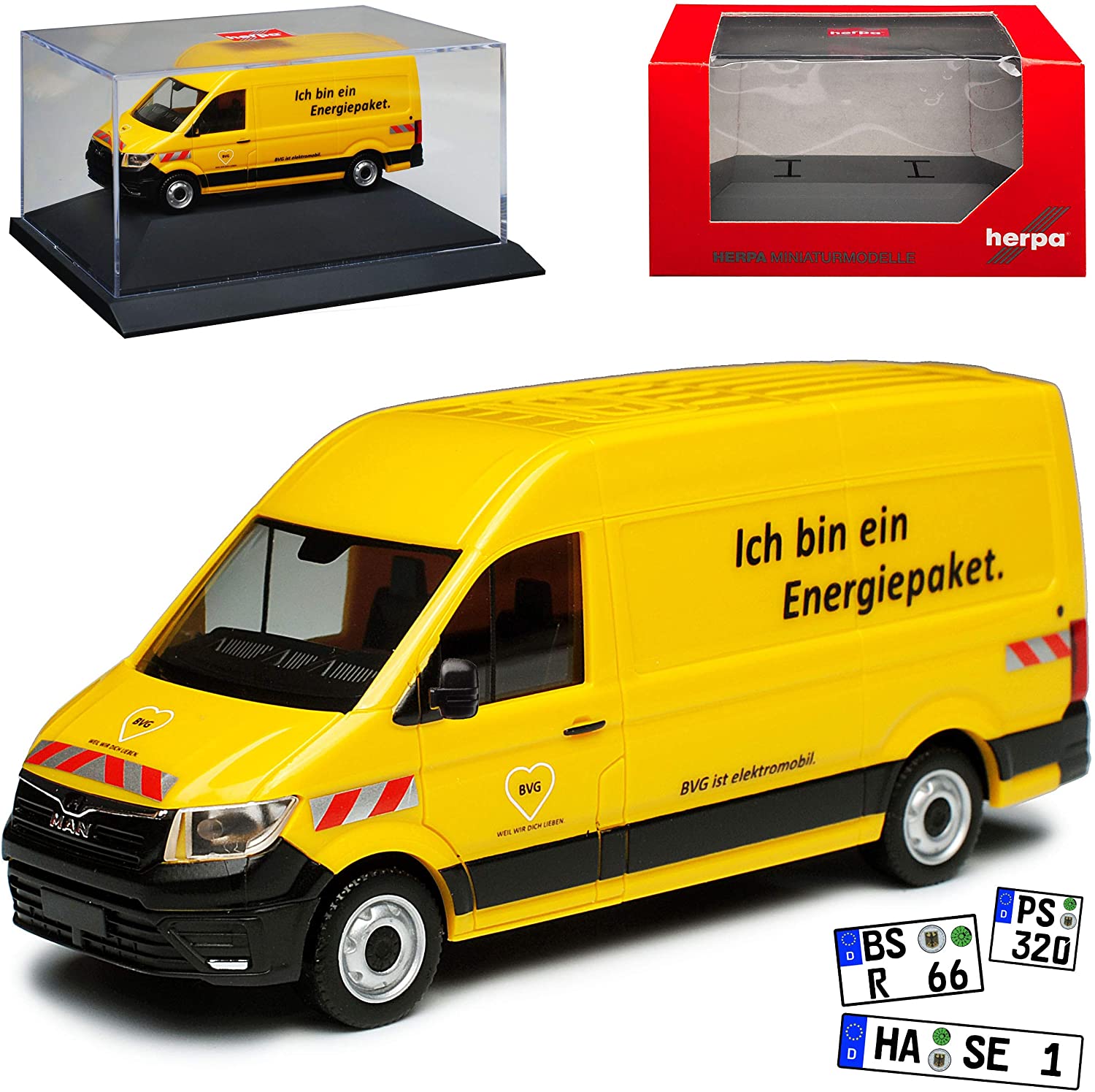 Herpa Man Tge Transporter Box Yellow E-Tge Bvg Identical Construction Volks