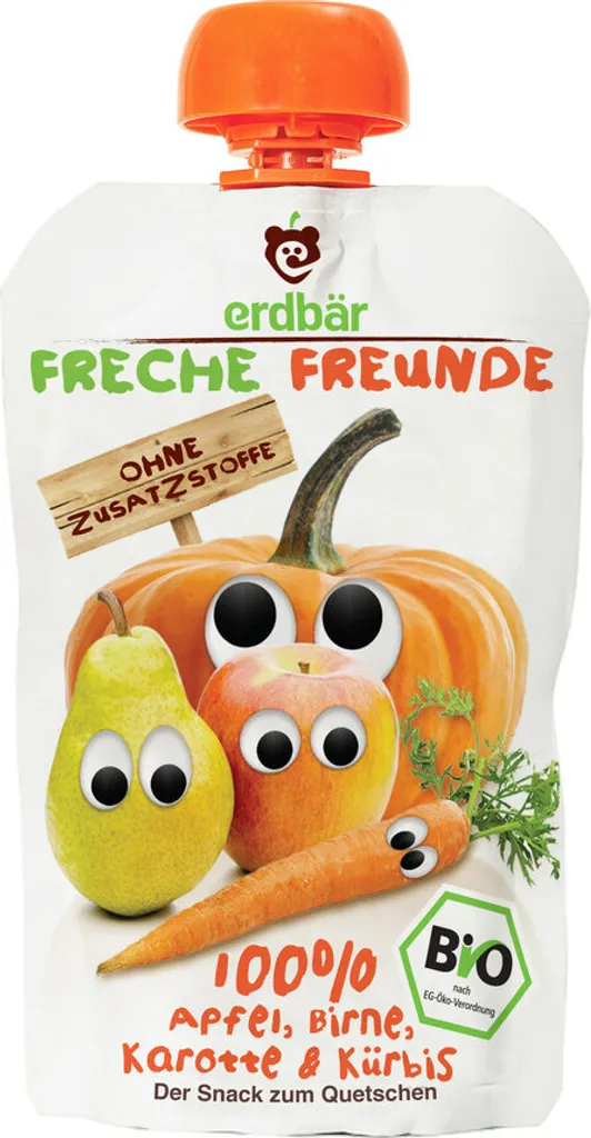 erdbär Freche Freunde - „100% Apfel, Birne, Karotte & Kürbis“- 100g