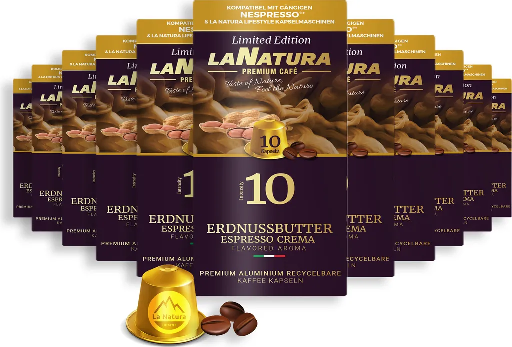 Peanut Butter Espresso Crema Premium Coffee - 110 Coffee Capsules | La Natura Lifestyle Organic 616g | Bio-based | Nespresso®*³ compatible