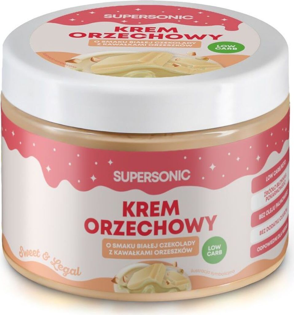 ERDNUSSCREME MIT WEISSEM SCHOKOLADENGESCHMACK MIT KNUSPRIGEN ERDNUSSSTÜCKEN 250 g - SUPERSONIC