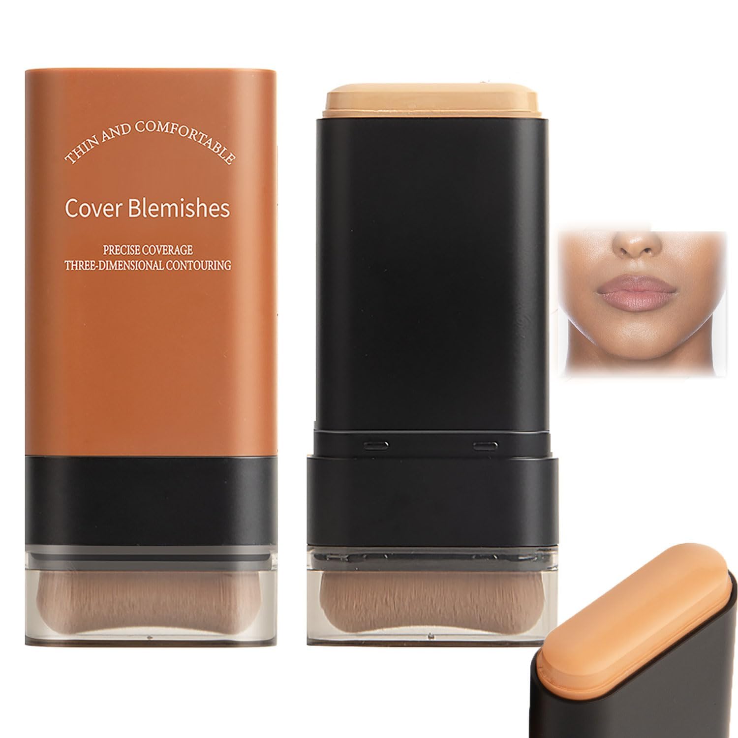 2025 Korean Moisturising, Lightweight Foundation Stick with Integrated Brush, Flawless Eraser Foundation Stick, Waterproof Makeup with Full Coverage (05#)