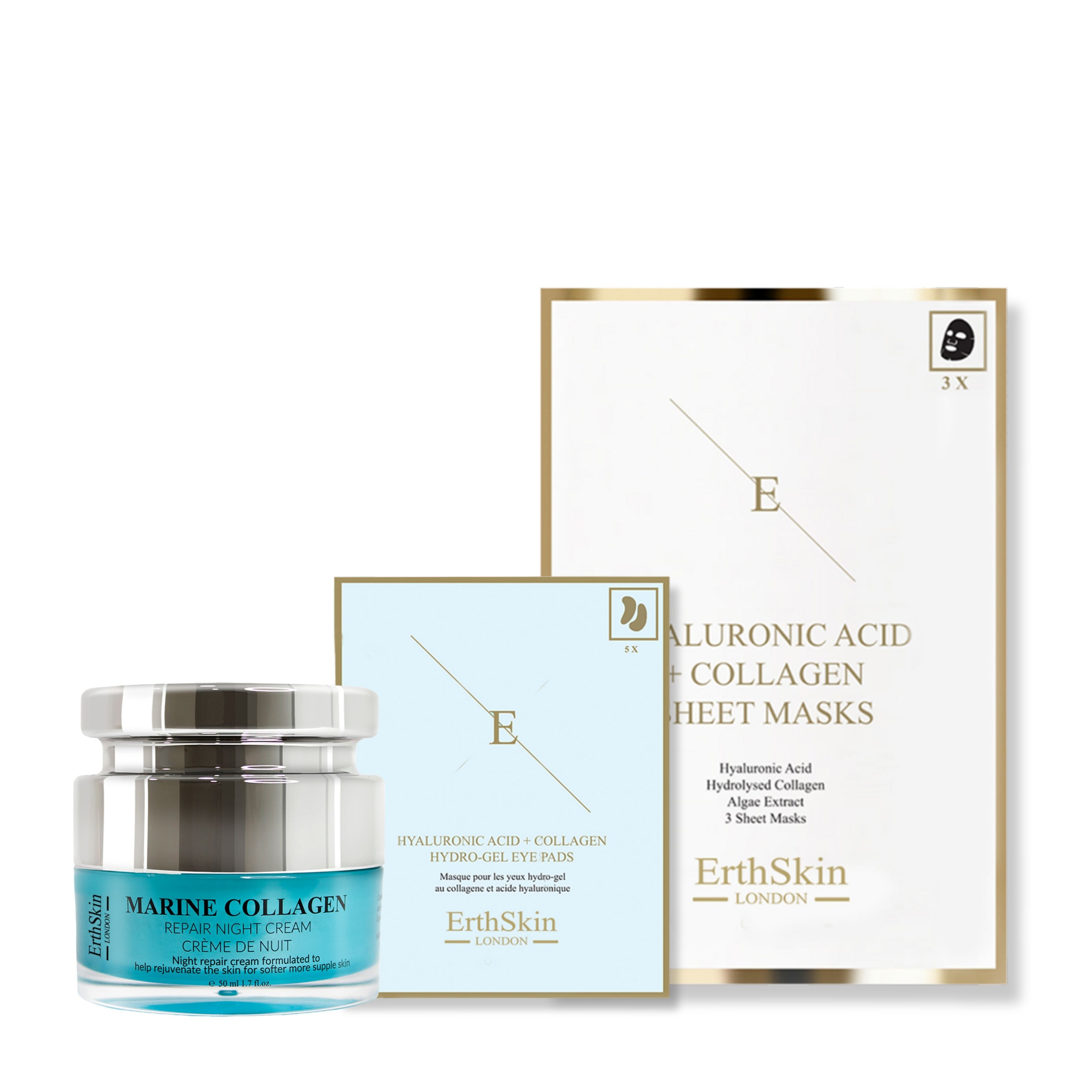 Erth skin london hyaluronic + collagen night care set