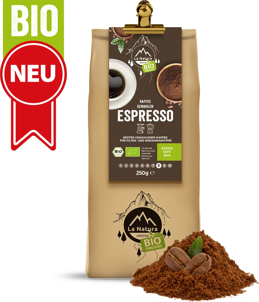 Espresso | Coffee 250g ground | Espresso La Natura Lifestyle | Organic espresso | Slow roast | Ground coffee