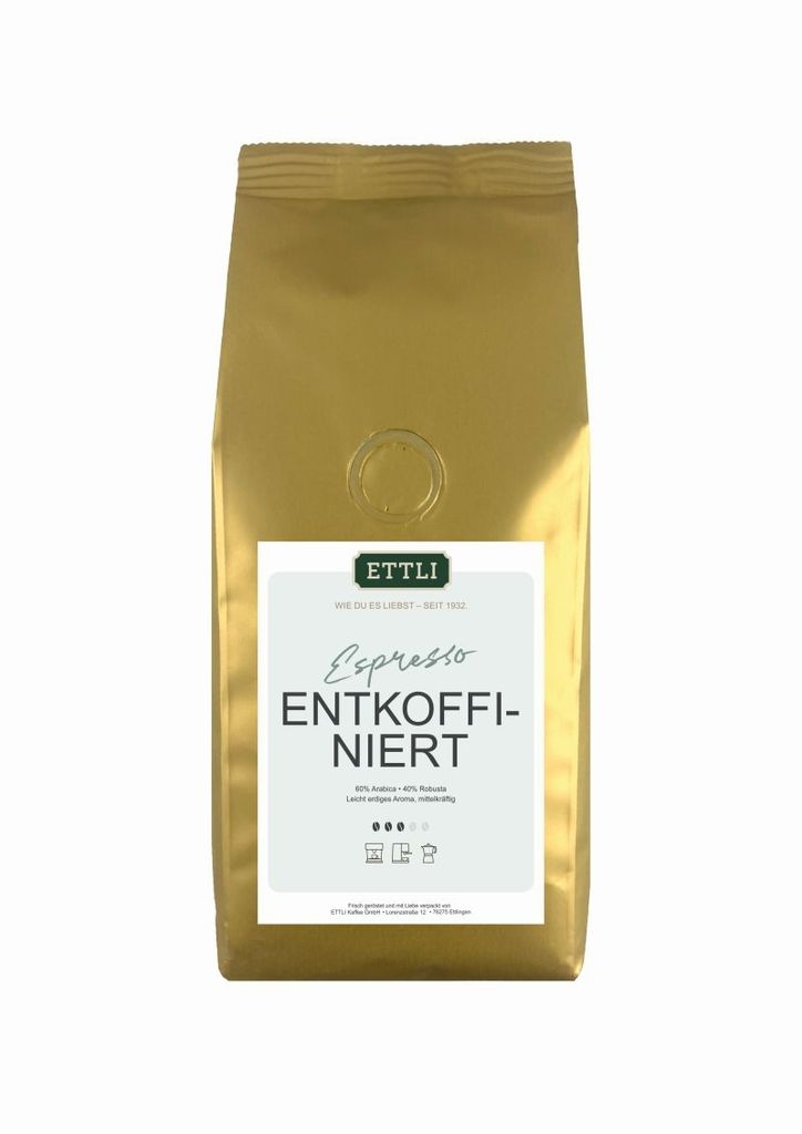 Espresso decaffeinated 250g Ettli coffee beans 60% Arabica and 40% Robusta