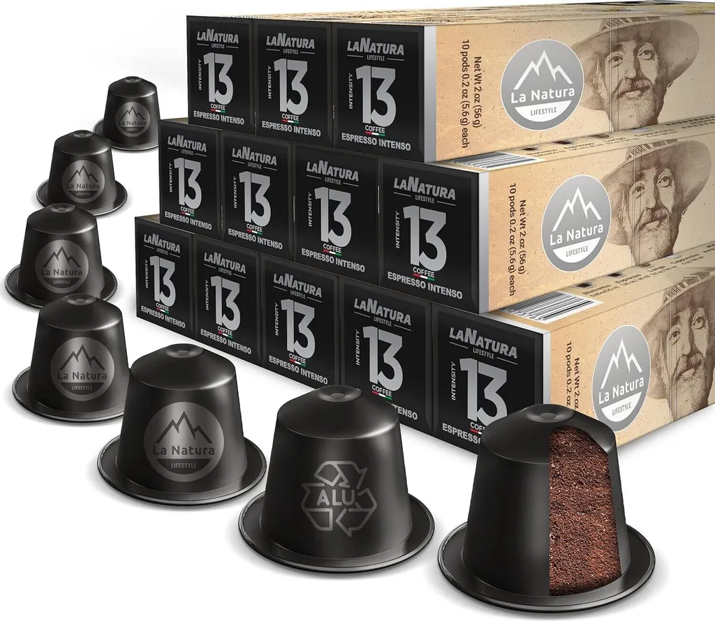 Espresso Intenso Coffee - 120 Coffee Capsules | La Natura Lifestyle | Nespresso®*³ Compatible | Aluminum Capsules | 100% Recyclable |