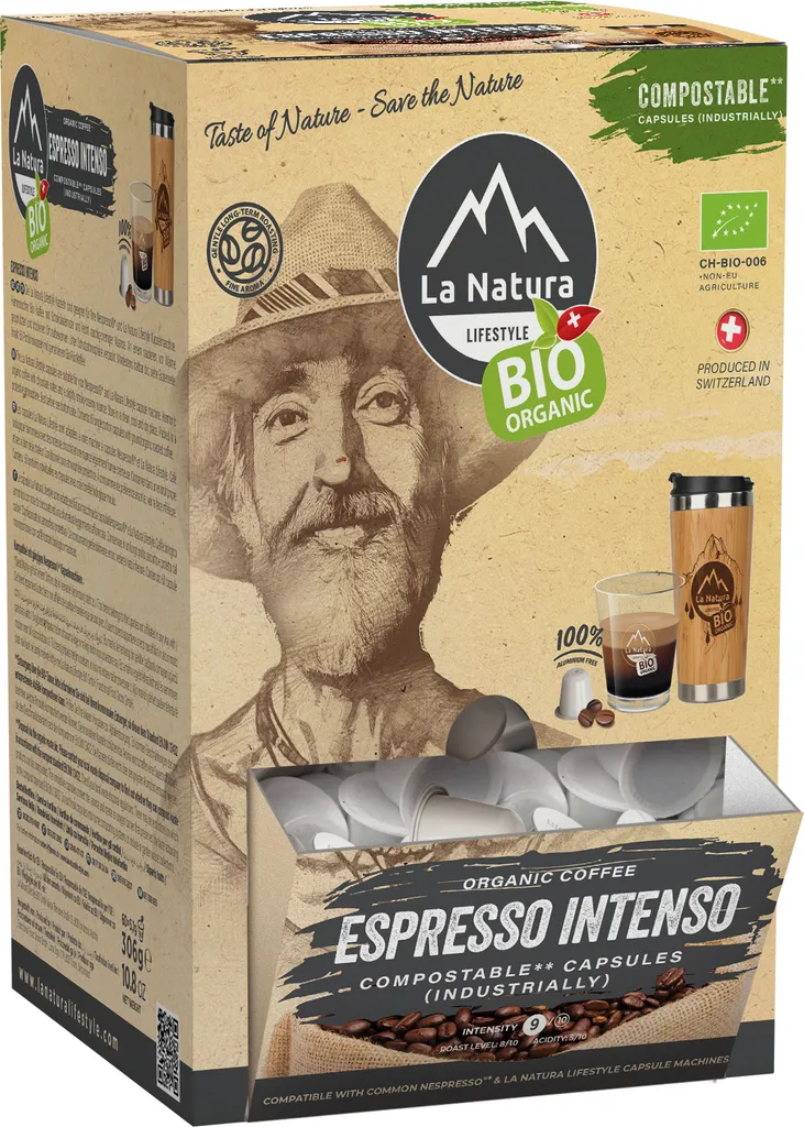 Espresso Intenso Coffee Super BOX 100 Coffee Capsules | La Natura Lifestyle Organic 510g | Bio-based | Nespresso®*³ compatible