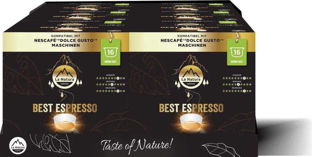 Espresso La Natura Lifestyle (6 x 16 coffee capsules) 96 coffee capsules | La Natura Lifestyle 576g | Dolce Gusto®* compatible coffee capsule | Rainforest