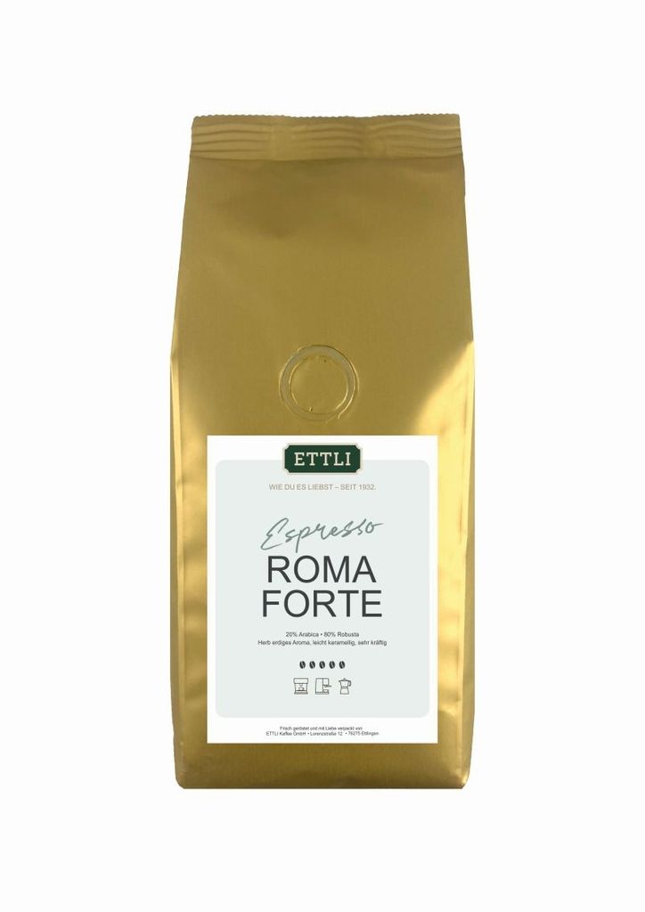 Espresso Roma Forte 1kg Ettli Coffee Beans 20% Arabica and 80% Robusta