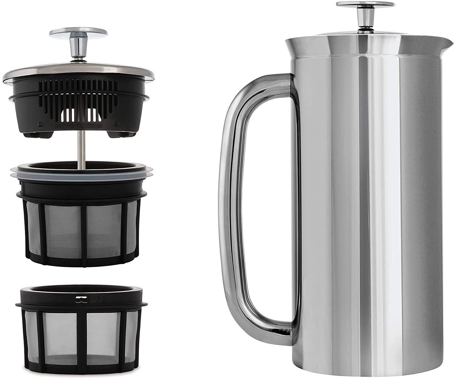 ESPRO 1018C2 French Press P7, Coffee Stamp Jug with Thermal Function, Coffee Maker, 0.55 Litres, High-Gloss, Stainless Steel, Polished Stainless Steel