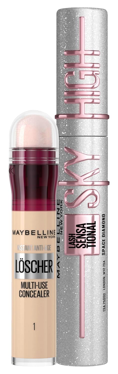 Maybelline New York Lash Sensational Sky High Space Diamond Silver Glitter Topcoat 8ml + Maybelline New York Concealer Instant Anti-Age Effect Concealer #01 Light 6.8ml