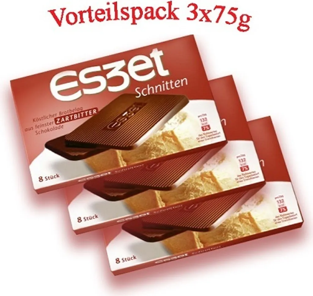Eszet Schnitten 8 feine Zartbitterschokolade Vorteilspack 3x75g