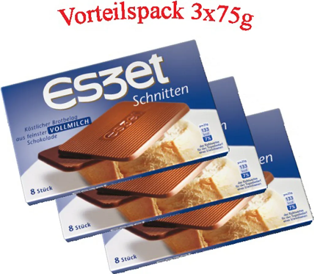 Eszet Schnitten 8 Vollmilchschokolade Vorteilspack 3x75g 225g