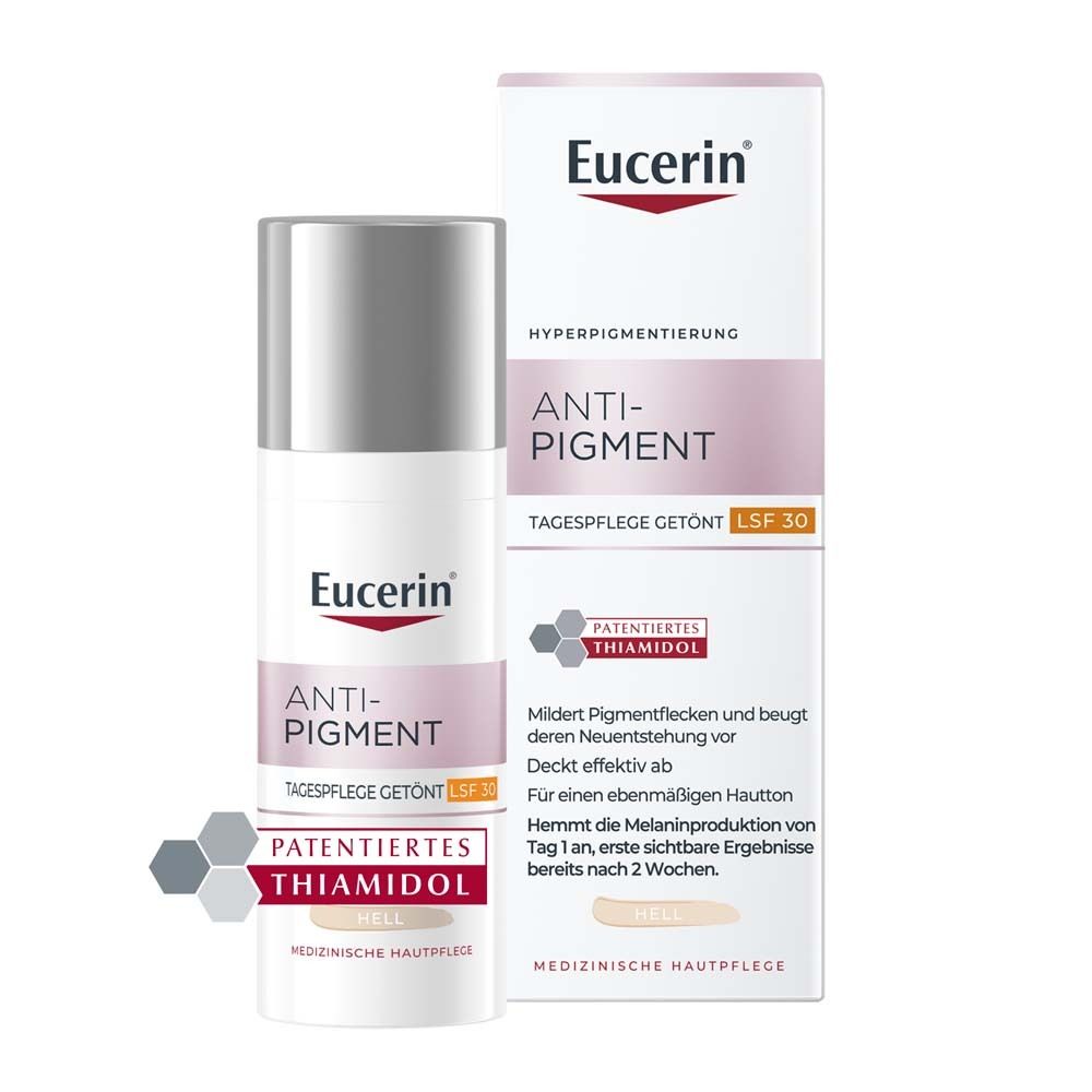 Eucerin Anti-Pigment Day Cream with Thiamidol®, quickly absorbing, tinted anti-pigment cream with SPF 30, light + Eucerin Anti-Pigment Cleansing Gel 20ml FREE