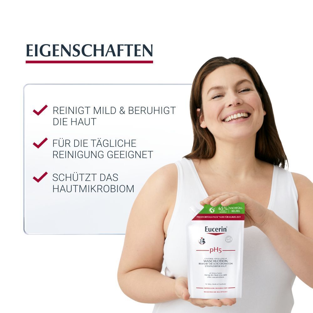 Eucerin® pH5 washing lotion for body, face and hands - offers sensitive and dry skin mild cleansing & preserves the skin's protective function + Eucerin AtopiControl Hydro-Lotion 20ml FREE
